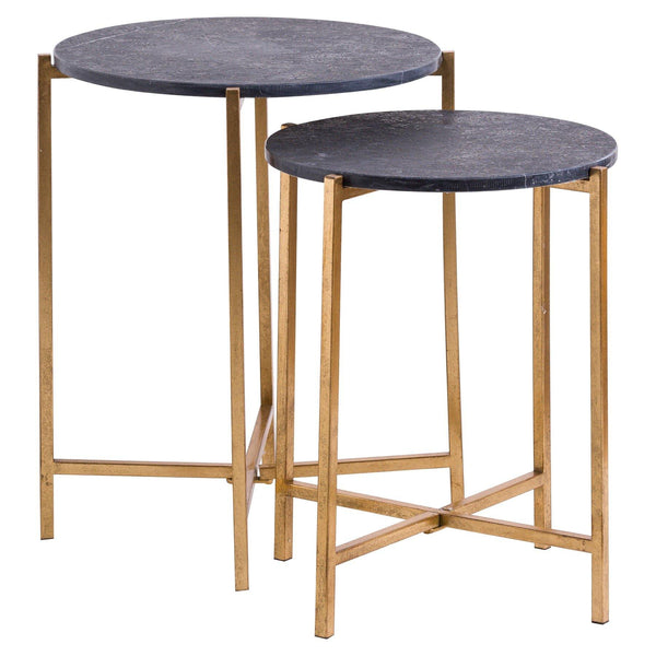Hill Interiors Set Of 2 Gold And Black Marble Tables - 