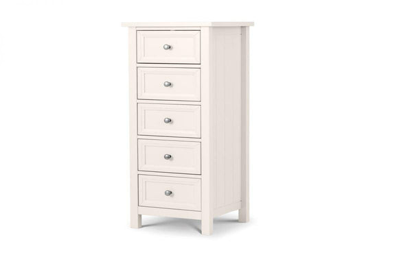 Julian Bowen Maine 5 Drawer Tall Chest   -   Surf White - Chest Of Drawers
