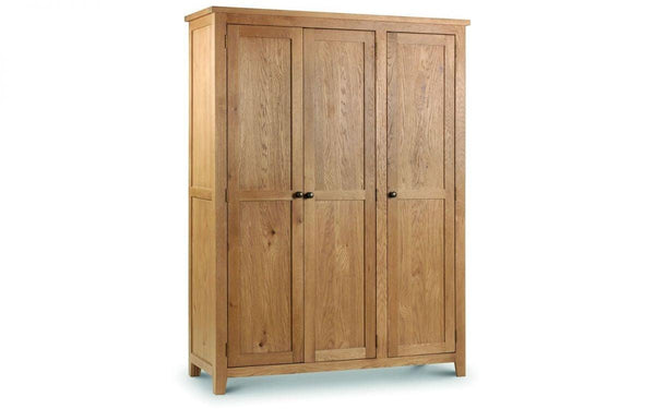 Julian Bowen Marlborough Oak 3 Door Wardrobe  -  Solid Oak with Real Oak Veneers - Cupboards & Wardrobes