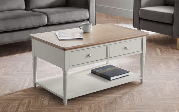 Julian Bowen Provence 2 Drawer Coffee Table  -  Grey Lacquer - Coffee Tables 