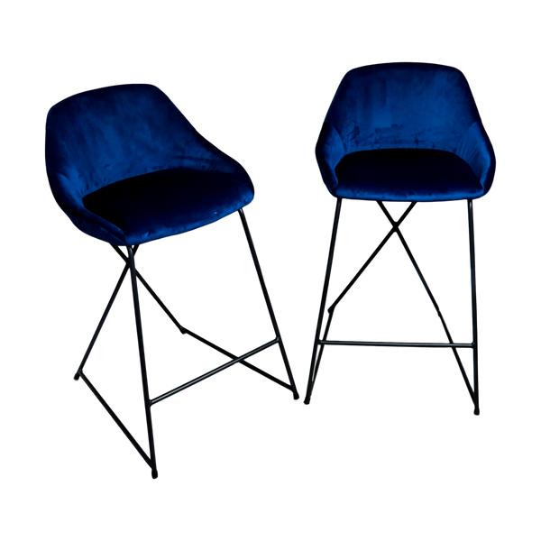 Native Lifestyle Navy Blue Velvet Barstool (set of 2) - Bar stools