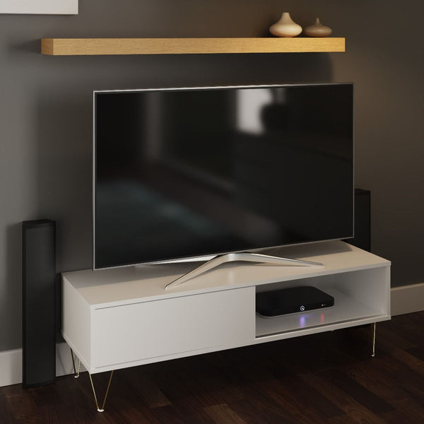 White TV Stand With Sliding Door