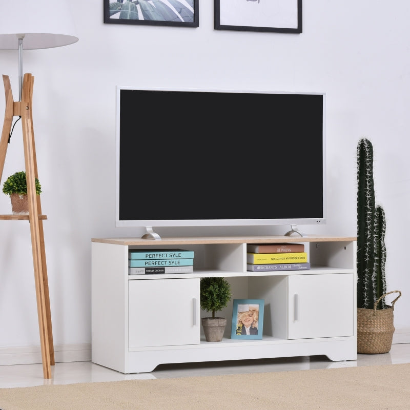 Malta White TV Stand With Wooden Top