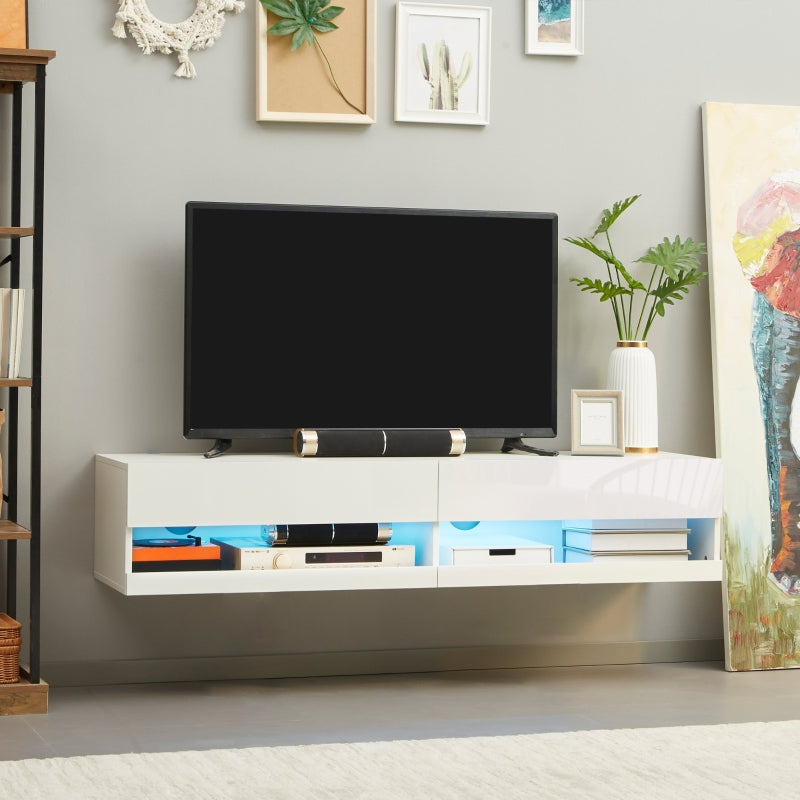 Wall Mounted White TV Unit With LED Lights