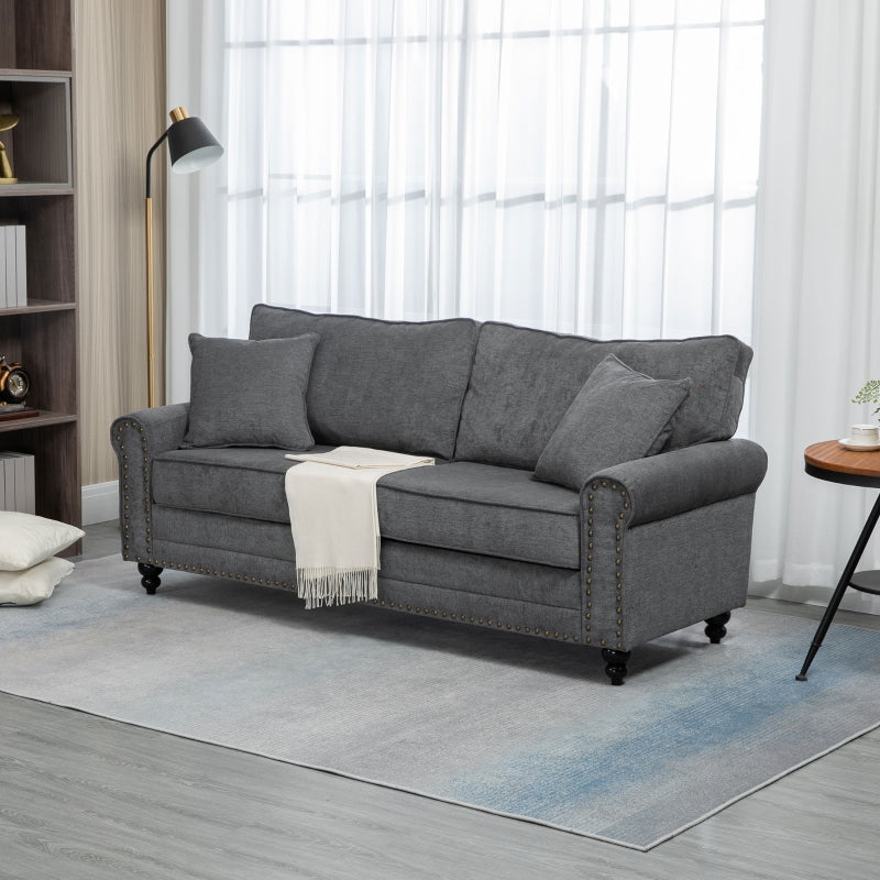 2 Seater Grey Fabric Sofa With Buttoned Arm Trim