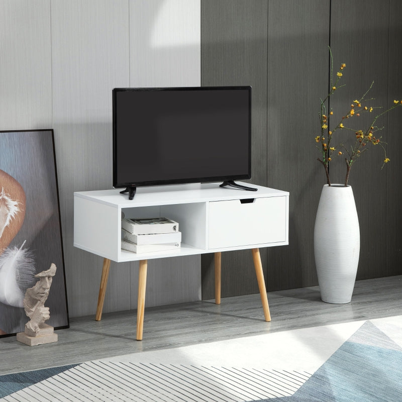 White Standing TV Unit With Wooden Legs