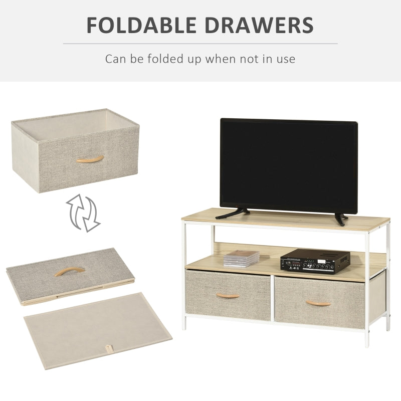 Beige TV Stand With Linen Drawers
