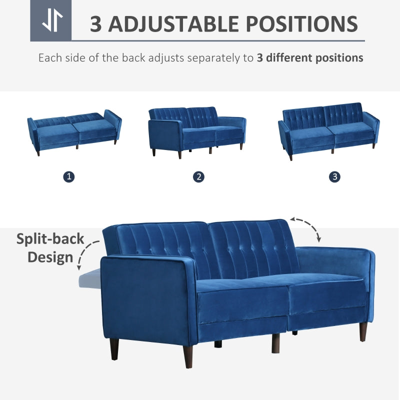 Modern Blue Velvet-Style Adjustable Sofabed
