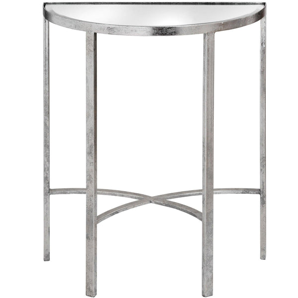 Hill Interiors Mirrored Silver Half Moon Table With Cross Detail - Console Tables