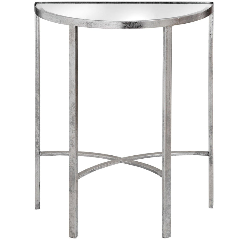 Hill Interiors Mirrored Silver Half Moon Table With Cross Detail - Console Tables