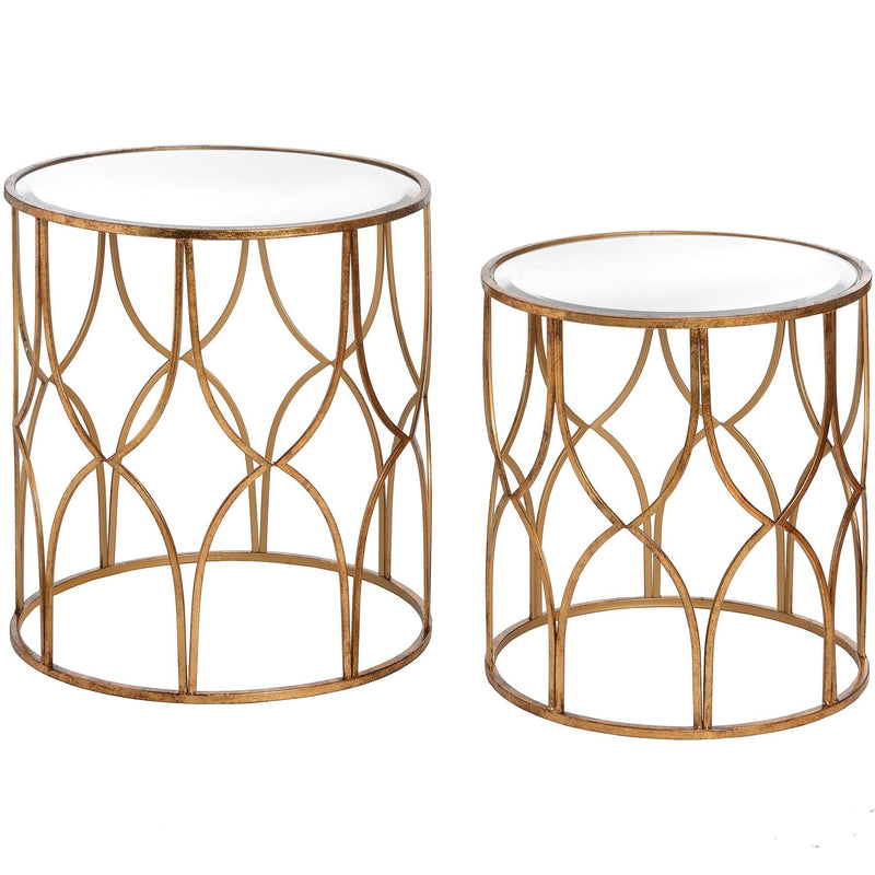 Hill Interiors Set Of Two Lattice Detail Gold Side Tables - 