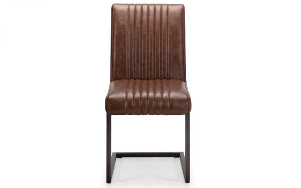 Julian Bowen Brooklyn Dining Chair - Brown Faux Leather & Square Gunmetal - Dining Chairs