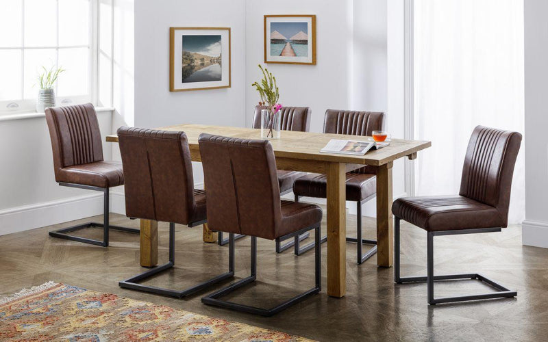 Julian Bowen Brooklyn Dining Chair - Brown Faux Leather & Square Gunmetal - Dining Chairs