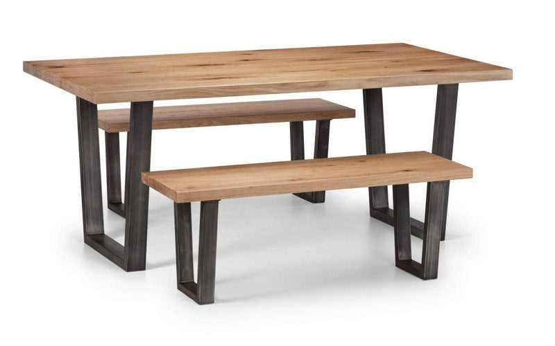 Julian Bowen Brooklyn Dining Table  -  Solid Oak & Gunmetal - Dining Tables