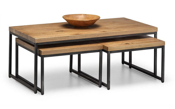 Julian Bowen Brooklyn Nesting Coffee Tables  -  Solid Oak & Gunmetal - Coffee Tables