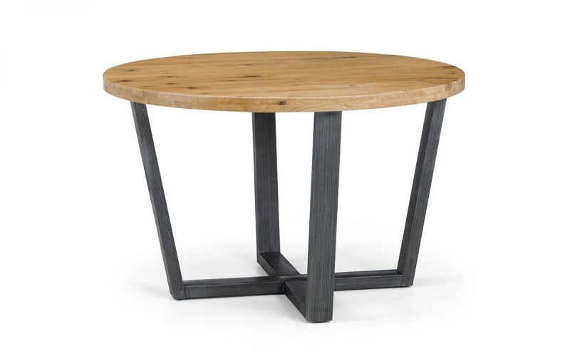Julian Bowen Brooklyn Round Table  -  Solid Oak & Gunmetal - Dining Tables