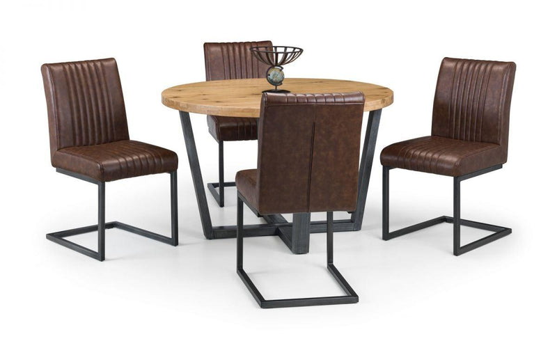 Julian Bowen Brooklyn Round Table  -  Solid Oak & Gunmetal - Dining Tables