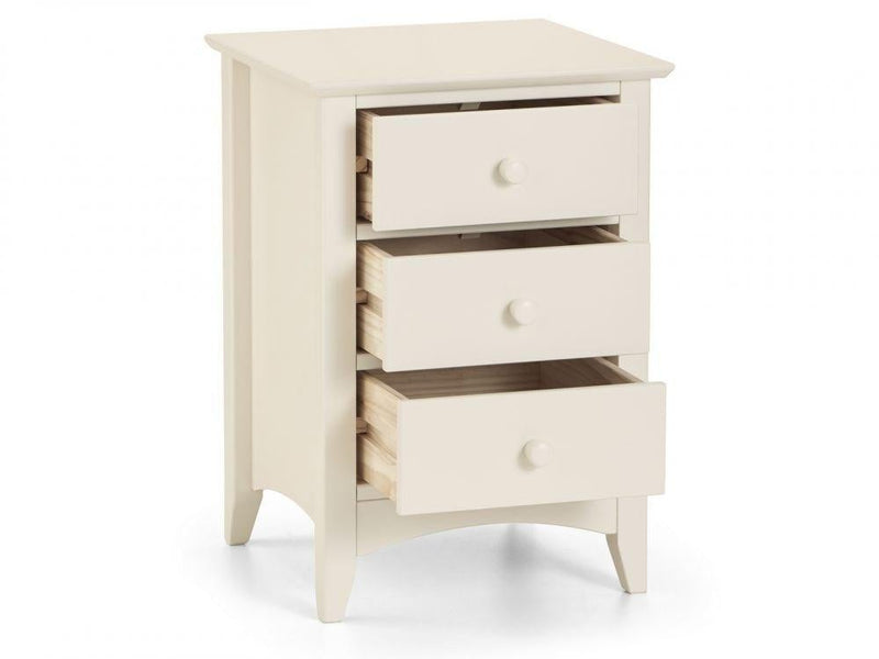 Julian Bowen Cameo 3 Drawer Bedside   -   Stone White - Bedside Cabinets