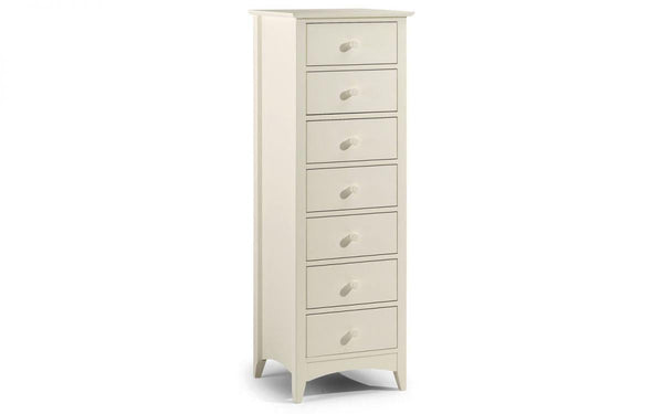 Julian Bowen Cameo 7 Drawer Narrow Chest   -   Stone White - Chest Of Drawers
