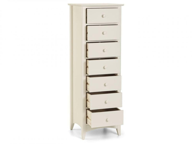 Julian Bowen Cameo 7 Drawer Narrow Chest   -   Stone White - Chest Of Drawers