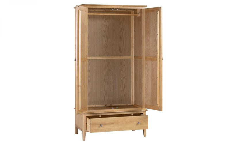 Julian Bowen Cotswold 2 Door 1 Drawer Wardrobe  -  Solid Oak with Real Oak Veneers - Cupboards & Wardrobes