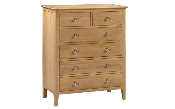 Julian Bowen Cotswold 4+2 Drawer Chest  -  Solid Oak with Real Oak Veneers - Chest Of Drawers