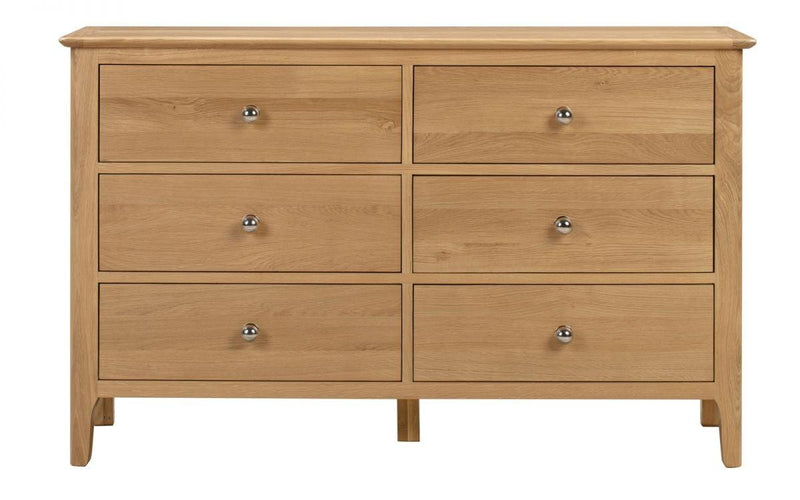 Julian Bowen Cotswold 6 Drawer Wide Chest  -  Solid Oak with Real Oak Veneers - Chest Of Drawers