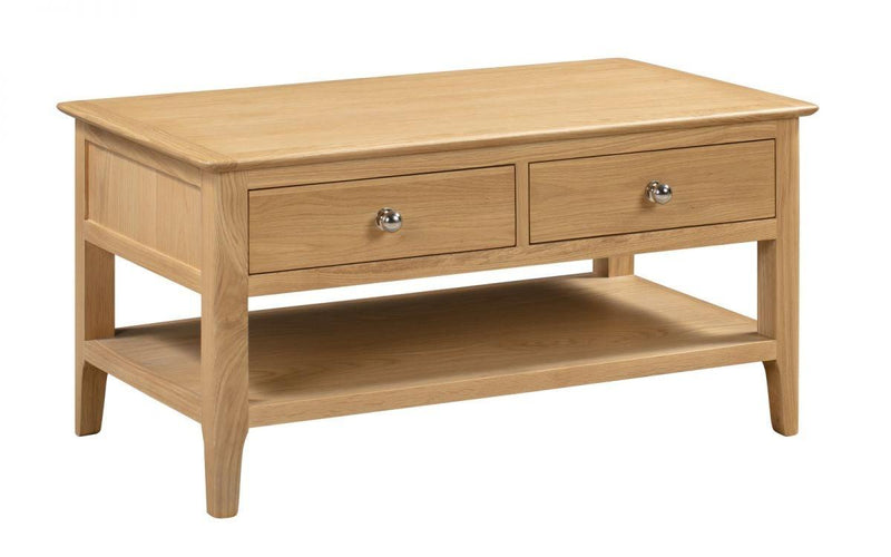 Julian Bowen Cotswold Coffee Table with 2 Drawers  -  Solid Oak with Real Oak Veneers - Coffee Tables 