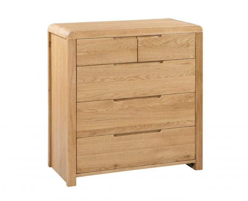 Julian Bowen Curve 3+2 Drawer Chest  -  Solid Oak with Real Oak Veneers - Chest Of Drawers