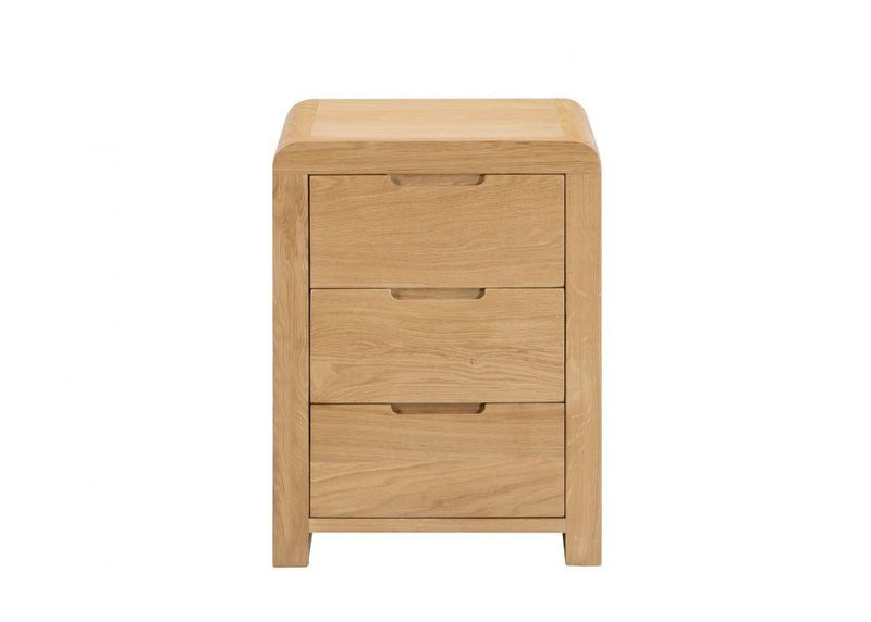 Julian Bowen Curve 3 Drawer Bedside  -  Solid Oak with Real Oak Veneers - Bedside Cabinets