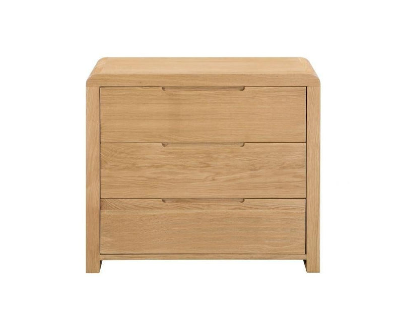 Julian Bowen Curve 3 Drawer Chest  -  Solid Oak with Real Oak Veneers - Chest Of Drawers
