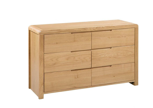 Julian Bowen Curve 6 Drawer Wide Chest  -  Solid Oak with Real Oak Veneers - Chest Of Drawers