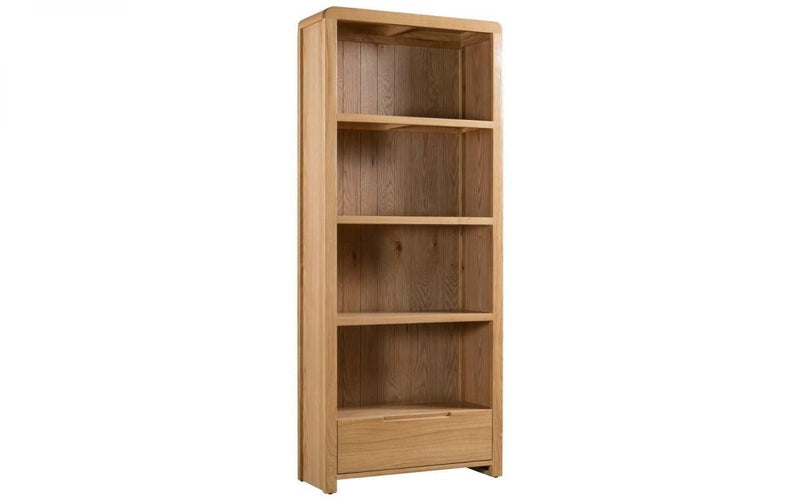 Julian Bowen Curve Tall Bookcase  -  Solid Oak with Real Oak Veneers - Book cases