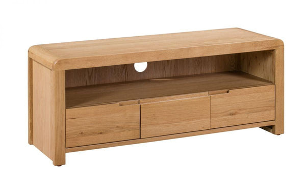 Curve tv storage combination unit With Drawers  -  Solid Oak with Real Oak Veneers 