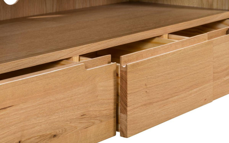 Curve tv storage combination unit With Drawers  -  Solid Oak with Real Oak Veneers 
