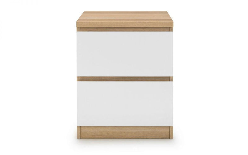 Julian Bowen Jupiter 2 Drawer Bedside   -   White/Oak - Bedside Cabinets
