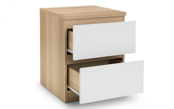 Julian Bowen Jupiter 2 Drawer Bedside   -   White/Oak - Bedside Cabinets