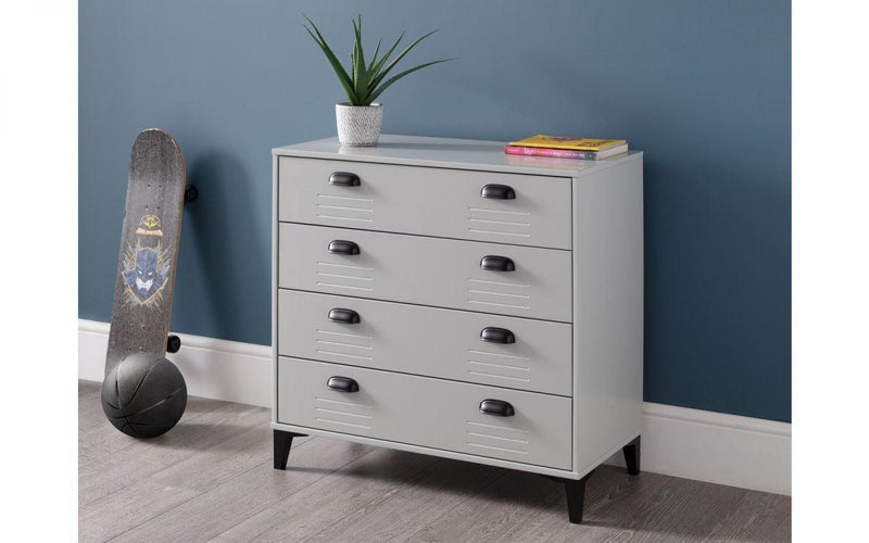 Julian Bowen Lakers Locker 4 Drawer Chest  -  Solid Pine with MDF - Chest Of Drawers