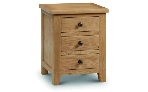Julian Bowen Marlborough Oak 3 Drawer Bedside  -  Solid Oak with Real Oak Veneers - Bedside Cabinets
