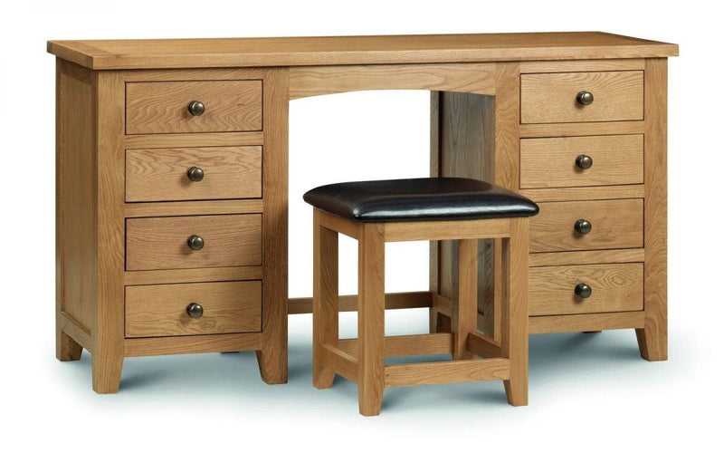 Julian Bowen Marlborough Oak Twin Pedestal Dressing Table  -  Solid Oak with Real Oak Veneers - Dressing Tables & Stools