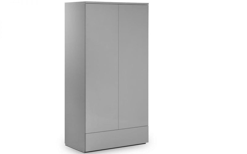 Julian Bowen Monaco 2 Door 1 Drw Wardrobe - Grey Gloss - Cupboards & Wardrobes