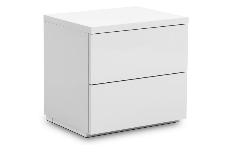 Julian Bowen Monaco 2 Drawer Bedside   -   White High Gloss - Bedside Cabinets
