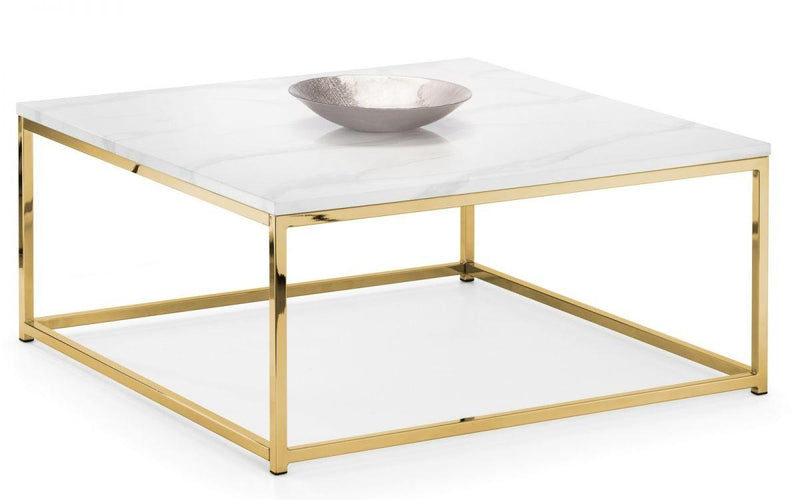 Julian Bowen Scala Gold White Marble Top Coffee Table  -  White Marble Effect - Coffee Tables 
