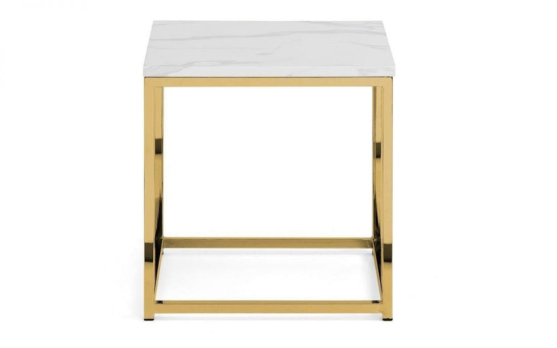 Julian Bowen Scala Gold White Marble Top Lamp Table  -  White Marble Effect - End Tables 
