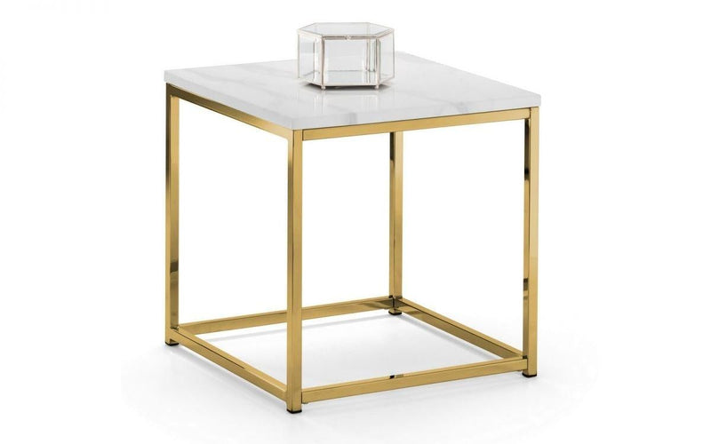 Julian Bowen Scala Gold White Marble Top Lamp Table  -  White Marble Effect - End Tables 