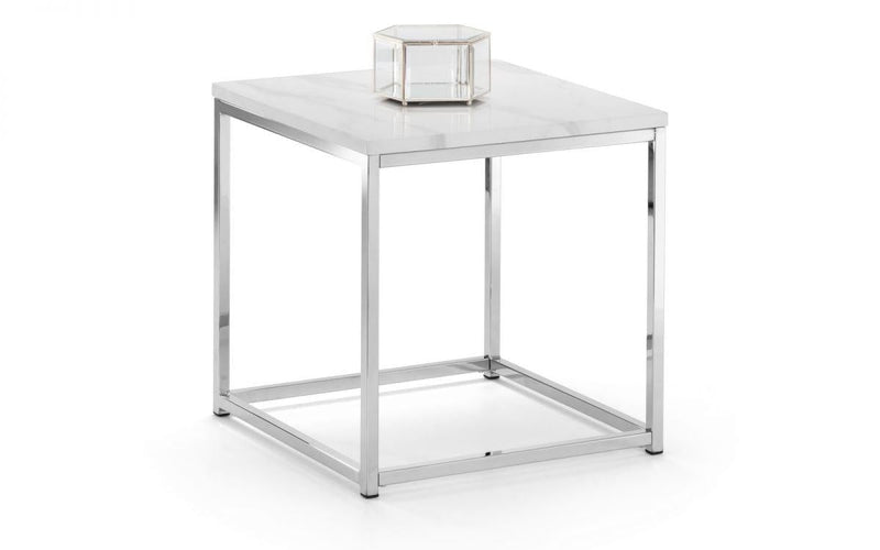 Julian Bowen Scala White Marble Top Lamp Table - Chic Marble Effect - End Tables 