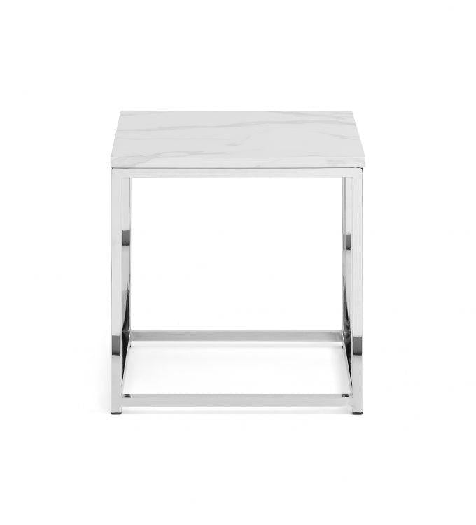 Julian Bowen Scala White Marble Top Lamp Table - Chic Marble Effect - End Tables 