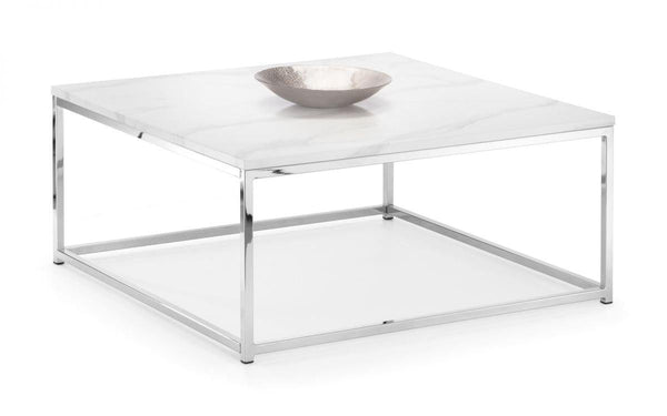 Julian Bowen Scala White Marble Top Square Coffee Table - Chic Marble Effect - Coffee Tables 