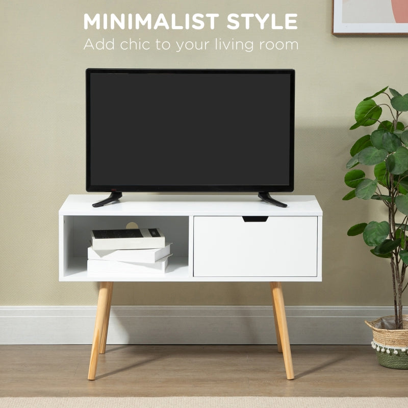 White Standing TV Unit With Wooden Legs