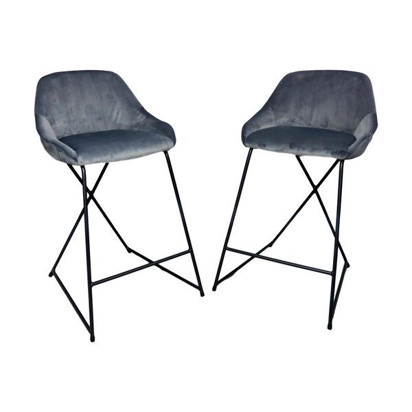 Native Lifestyle Grey Velvet Barstool (set of 2) - Bar stools